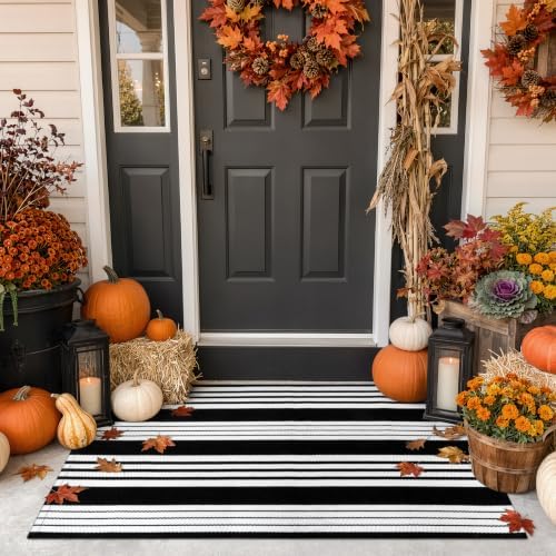 Halloween Door Mat 27.5"x43" Black and White Outdoor Rug Fall Porch Decor by OJIA