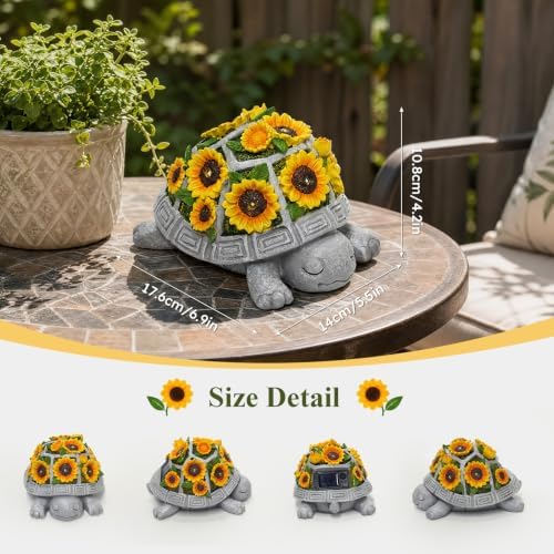 Solar Turtle Garden Statue Outdoor Decor, Sunflower with 7 LED Lights - Image 2