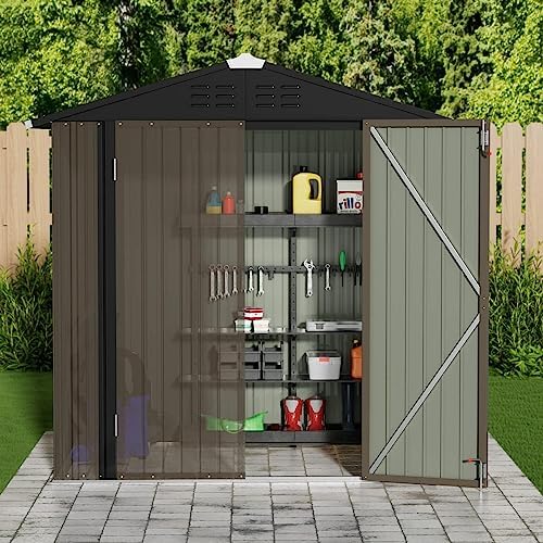 JUMMICO Metal Outdoor Storage Shed, 6 x 4 FT, Brown by JUMMICO