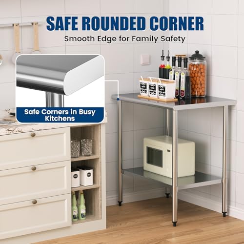 Stainless Steel Work Table 24 x 36 Inch with Adjustable Undershelf, Heavy-Duty Metal Prep Table for Commercial Kitchen & Restaurant, Garage, Outdoor - Image 5