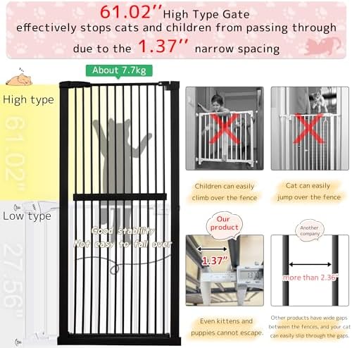 Lumizone 61.02" Extra Tall Pet Gate for Cat Dog 63.39"-67.90" Wide Black - Image 4