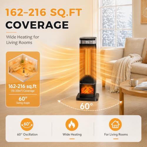 OLIXIS 24" Space Heater for Indoor Use, 60° Oscillation, 4 Modes - Image 4