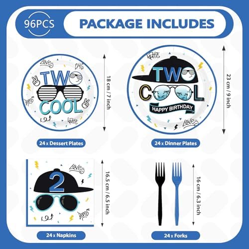 96Pcs Two Cool 2nd Birthday Party Decorations for Boys, Serves 24 - Image 2