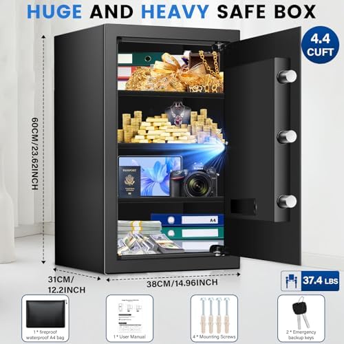 4.4 Cuft Safe Box, Home Safe with Fireproof Waterproof Bag (23.62'' H) - Image 2