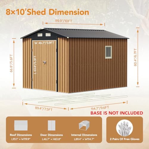 Panovue 8x10 FT Outdoor Metal Storage Shed (NO Frame Floor & Wood Panels) - Image 2