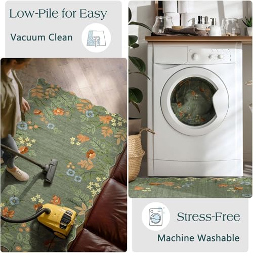Front Door Mat Indoor Entrance - 2x4.3 Ft Sage Green Floral Washable Layered Doormat Outdoor Entrance Porch Rug Non-Slip Boho Runner Rug for Kitchen Hallway Bedroom Laundry Room Porch Decor - Image 6