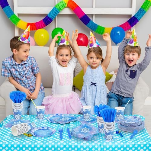 durony 350 Pcs Frozen Birthday Party Supplies Winter Snowflake Frozen Plates Napkins Cups Plastic Cutlery Frozen Party Disposable Tableware for Christmas Winter Wonderland Decorations Serve 50 Guests - Image 6