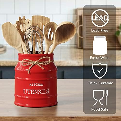Barnyard Designs Ceramic Kitchen Utensil Holder Countertop 6.75″ (Red) - Image 3