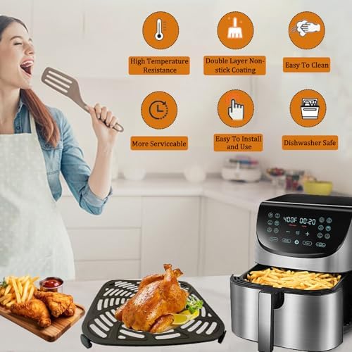 8QT Air Fryer Tray for Gourmia GAF856 Air Fryers, Upgraded Double Layer Nonstick Coating Air Fryer Grill Pan Crisper Plate Rack Grate Grid Shelf for 8QT Gourmia Air Fryer, Dishwasher Safe - Image 6