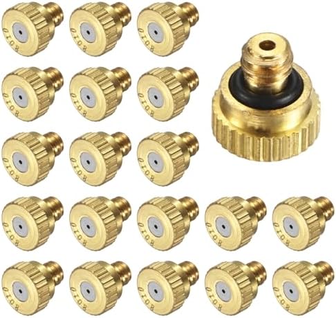 M METERXITY 20-Pack Brass Misting Nozzles, 0.031inch/0.8mm Orifice Heavy Duty 10/24 UNC Screw Thread Misting Nozzle Plug for Outdoor Spray Cooling System/Patio Mist System/Dust Control by MMETERXITY