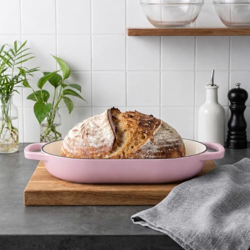 VORRINGARD Enameled Cast Iron Dutch Oven Pot with Dome Lid, Oval Bread Oven for Homemade Sourdough Bread Baking, Oven Safe up to 500°F, 6 Quart, Pink - Image 5