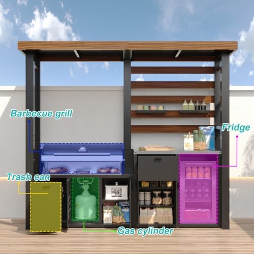 MOUMON 8.6Ft Outdoor Kitchen Grill Gazebo with Storage Cabinet, Red Brown - Image 2