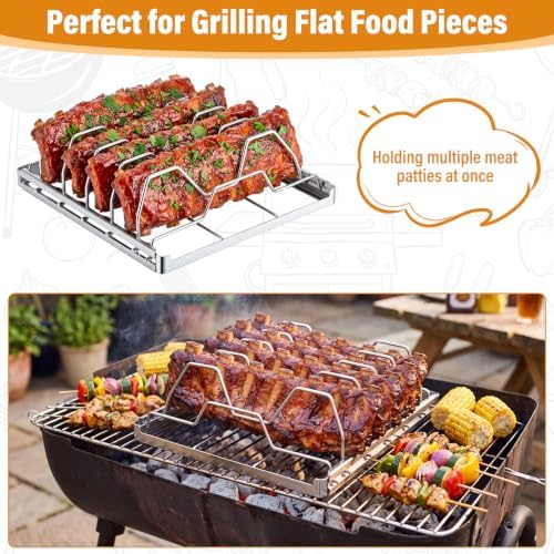 3 Pcs Grill Racks Set - 14-Slot Foldable Chicken Leg & Wing Rack, Rib Rack for Smoking, Beer Can Chicken Holder - Grilling Stainless Steel Accessories for Outdoor Smoker, Charcoal Grill, Oven - Image 5