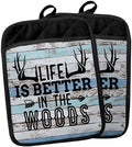 Hunting Cabin Gifts Pot Holders with Pockets, Life is Better in The Woods Moose Pot Holders Heat Resistant Oven Mitts Hot Pads for Kitchen Baking Cooking,Potholders for Kitchens by YeiHe