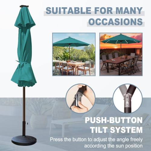 EliteShade USA 10-Year-Non-Fading 10ft Market Patio Umbrella, Commercial Grade Table Sun Umbrella with 80 Solar LED Lights, Crank Open, Windproof & UPF 50+ UV Protection for Garden, Deck, Pool, Backyard, Teal - Image 4