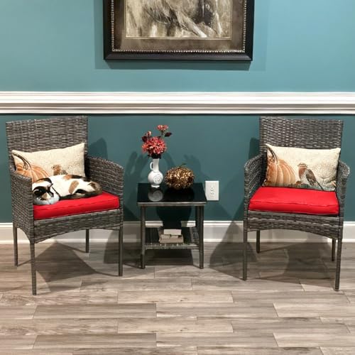 FDW 3-Piece Patio Furniture Set | Gray & Red | Outdoor Wicker Furniture - Image 7
