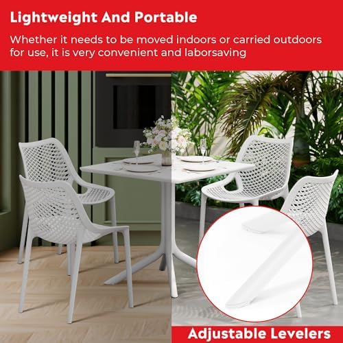 Costaelm Patio Dining Table for 4, Square PP Patio Table, 4-Person Weather Resistant Porch Tables for Outside Poolside Deck Lawn Garden Backyard, White - Image 6