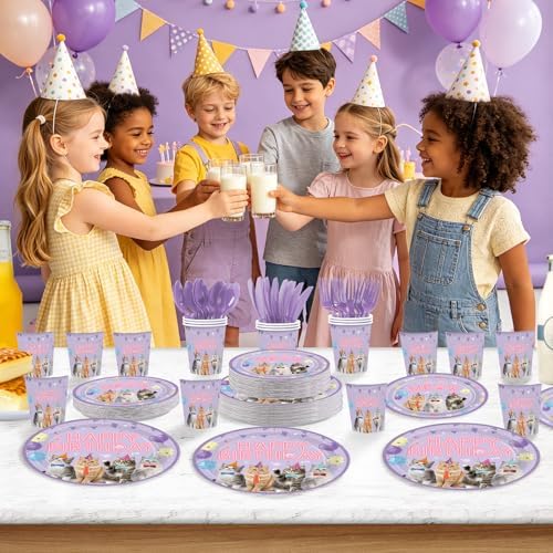 168 Pcs Purple Cat Birthday Party Decorations,Serves 24 - Image 5