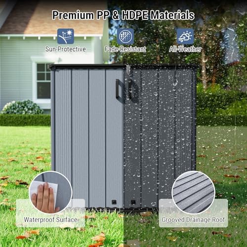 Tangkula 23.5 Cu.ft Outdoor Storage Shed, All-Weather Resin Patio Storage Box with Floor, Lockable Door & Removable Shelf, Waterproof Deck Box for Garden Tools - Image 4