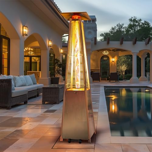 Flame Pyramid Pool Heater, Stainless Steel Triple Safety Protection Patio Heater with Patio Cover, Warm Glass Tube Portable Heater with Durable Wheels-Stainless Steel Color - Image 4