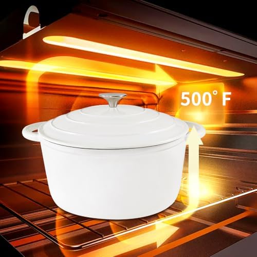 3 QT Small Enameled Cast Iron Dutch Oven with Self-Basting Lid, White - Image 5