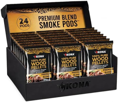 Kona Smoke Pods Premium Blend Pellets Intended for Ninja Woodfire Grill, 24 Stay-Fresh - Sealed Single-Use Pouches for No-Mess Smoking Sessions by Kona