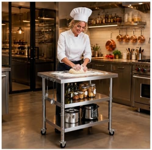 Stainless steel kitchen prep and work table with Wheels,24x24in,Multi-Size by Unknown