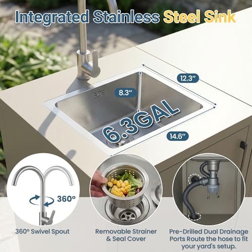 Wisteria Lane Outdoor Storage Cabinet with Stainless Steel Sink, Aluminum Modular Outdoor Kitchen, All Wheather Kitchen Island with Storage, Patio Bar Table for BBQ, Porch，Backyard - Image 4