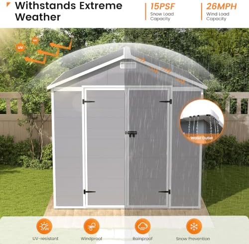 UDPATIO Storage Shed 8x8 FT, Resin Outdoor Plastic Sheds with Floor, Gray - Image 3