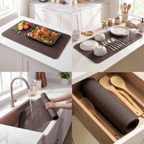 MicoYang Silicone Dish Drying Mat for Multiple Usage,Easy clean,Eco-friendly,Heat-resistant Silicone Mat for Kitchen Counter or Sink,Refrigerator or Drawer Liner Coffee 5XL 36inches x 18inches - Image 4