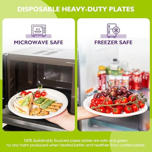 Compostable Paper Plates 10 Inch 150 Pack, Biodegradable Disposable Plates Heavy Duty White Plates, Made of Natural Sugarcane Bagasse, Unbleached Round Dinner Plates - Image 5