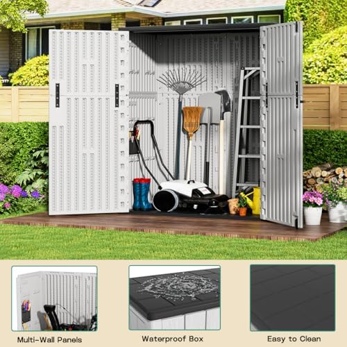 KINYING Outdoor Vertical Storage Shed,57 Cu.ft Outdoor Storage Cabinet Waterproof,Resin Sheds & Outdoor Storage Clearance for Garden,Patio,Backyard,Lockable (Grey) - Image 3