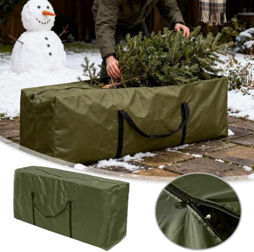 Patio Waterproof Extra Large Protective Zippered Outdoor Cushion Furniture Storage Bag with Handles, Waterproof Heavy Duty 210D Oxford Fabric, Christmas Tree Storage Bag (Green_B) - Image 6