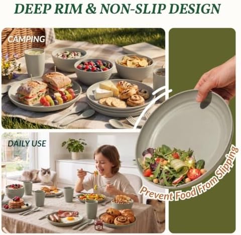 Homienly Wheat Straw Dinnerware Sets 20 PCS Unbreakable Plates and Bowls Sets Microwave Safe Camping Dish Set Kids Dinnerware Set, Kitchen, Apartment, Party, RV, Picnic, Dorm-Grey - Image 7
