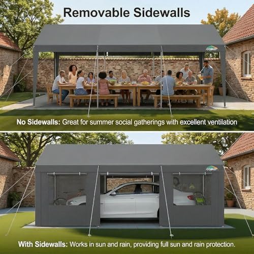 COBIZI 12x20 FT Heavy Duty Carport with Galvanized Frame, Gray - Image 6