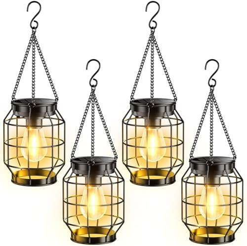 KOOPER Solar Lanterns Outdoor Waterproof, 4 Pack Upgraded Metal Hanging Solar Lights Outdoor Decorative, Brighter Outdoor Hanging Lantern for Yard Patio Pathway Porch Garden Decor, Gift for Women Mom by KOOPER