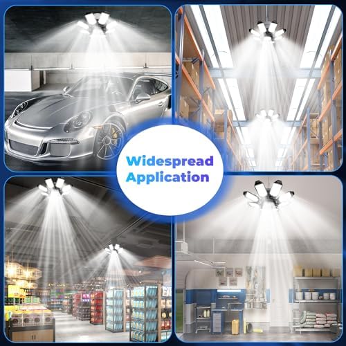 Garage Lights - Super Bright 25000LM Garage Lights Ceiling Led w/ 8 Deformable Panels 6500K Led Light Bulb Srew in E26/E27 Socket with Adjustable Center Spotlight for Barn Workshop Attic - Image 6