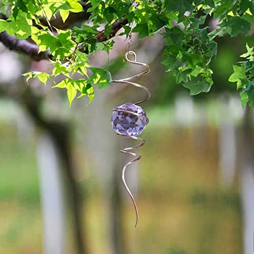 Fonmy Gazing Ball Spiral Tail -Decorative Wind Spinner Sun Catcher Rainbow Maker 11 inch Tail and 2 inch Purple Crystal Orb. Indoor Outdoor Garden Decoration -13 inch Height - Image 3