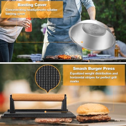 Terlulu Griddle Accessories Kit, 28 PCS Flat Top Grill Accessories for Blackstone and Camp Chef, Metal Spatula Set with Burger Press, Melting Dome, Tongs, Scraper, Carry Bag for Outdoor Grilling BBQ - Image 4