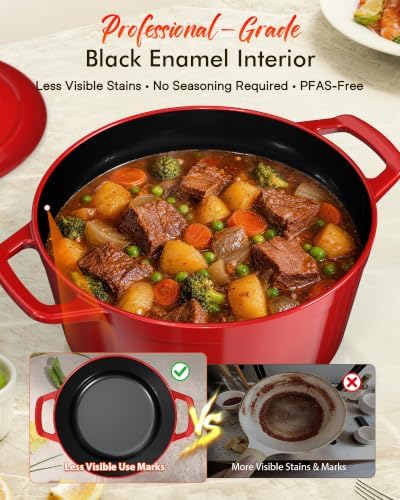 Nuwave Lux 6QT Enameled Cast Iron Dutch Oven Pot, Cast Iron Knob, Crimson - Image 3