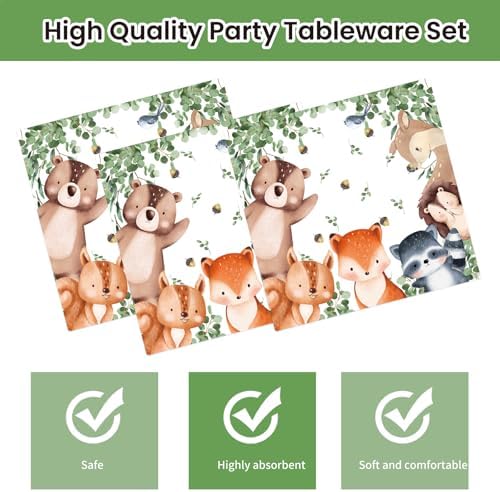 40Pcs Woodland Baby Shower Plates and Napkins Party Supplies, 9 Inch Nature Sage Paper Plates and Napkins Disposable Tableware Set for Boys Girls Safari Jungle Animal Party Decorations - Image 5