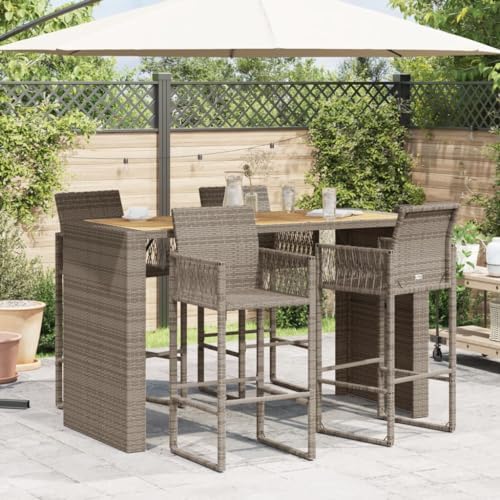 Grey Garden Bar Table with Acacia Wood Top and UV-Resistant Rattan for Outdoor Dining and Cocktails 72.8 in Long 31.5 in Wide Weatherproof Patio Furniture - Image 3