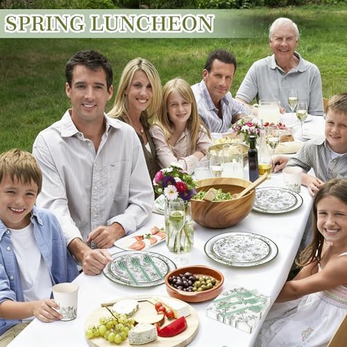 144 Pcs Sage Green Floral Tableware Set for 24 Guests - Image 5