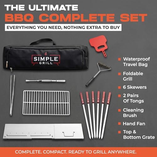 TSG Portable Stainless Steel Mangal Charcoal Grill For Shish Kebab, Steaks, Burgers | 20X12Inch| Includes 6 Skewers, 2 Tongs & Carry Bag | Foldable & Rustproof for Outdoor Cooking | Serves 8-12 People - Image 2