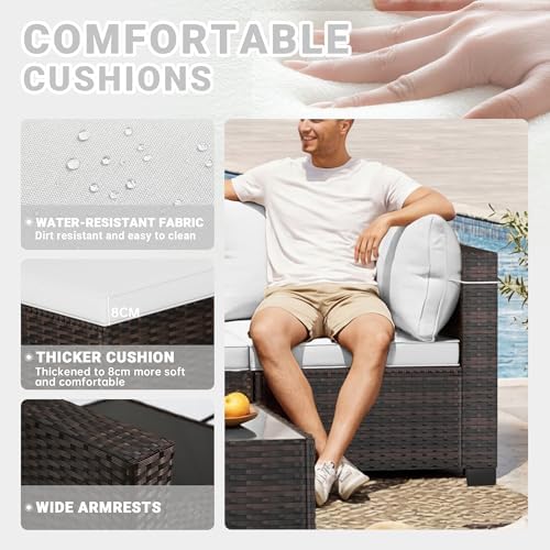 LEVELEVE 7-Piece Outdoor Patio Furniture Sets, Manual Weaving Rattan Conversation Sectional Sofa with Tempered Glass Coffee Table, All-Weather PE Wicker & Thick Cushions for Garden, Backyard, Porch - Image 3