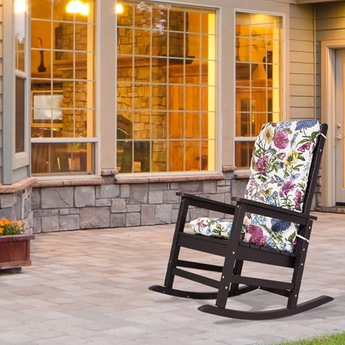 SERWALL HDPE Outdoor Rocking Chair Cushion Set of 4, Flowers Pattern - Image 2