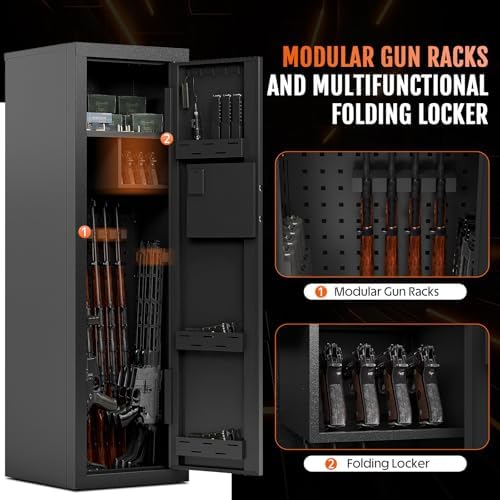 KAER Biometric Gun Safe Rifle,Gun Safes for Rifles and Pistols Holds 14-15 Firearms with Adjustable Racks & Pistol Storage,Fingerprint Keypad Lock Gun Cabinet for Home & Hunting for Enthusiasts - Image 4