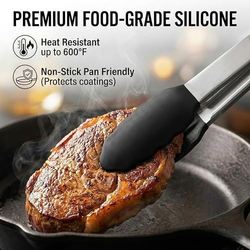 Grill Tongs,Mini Tongs with Silicone Tips,3Pcs bbq tongs 7-Inch Small Serving Tongs for Cooking, Stainless Steel Food small tongs with Locking Mechanism for Salad, Taco Bar, Appetizers & Buffet - Image 6