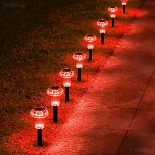 Priddop Solar Garden Lights Outdoor Waterproof 8 Pack Red LED Mushroom - Image 6