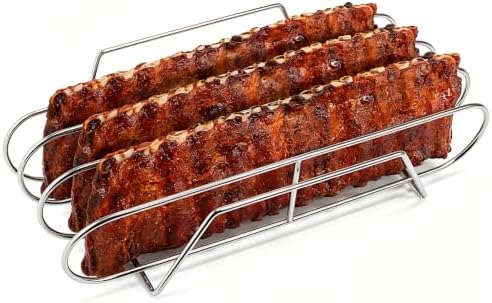 Rib Rack for Smoking –Rib Racks for Grilling and Smoking for 3 Full Racks of Ribs– Fits 18" Smoker, Weber, Kamado, Traeger – BBQ Grill Accessories for Men & Meat Lovers（15", Silver, 1 Pack） by Unknown